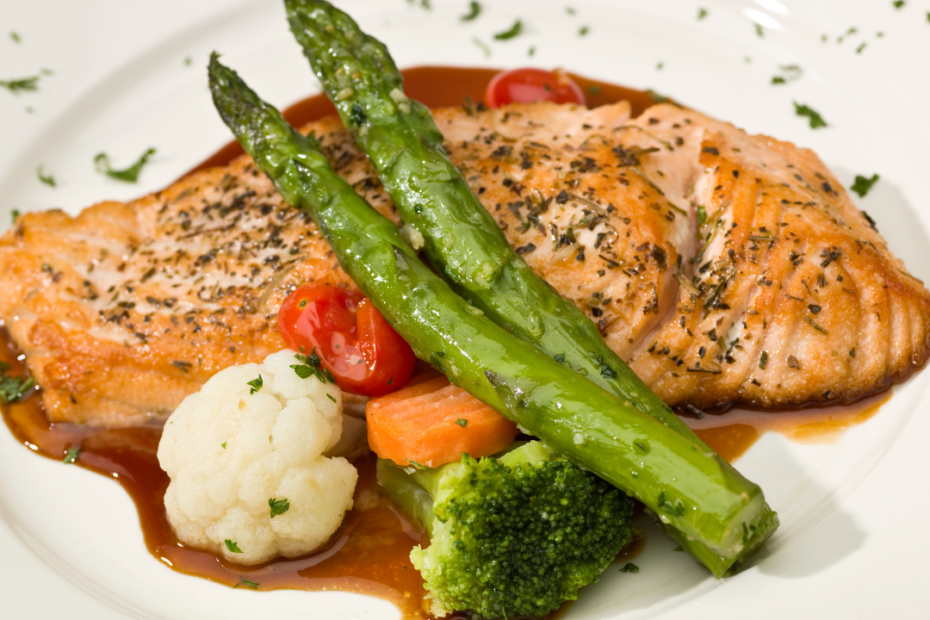 Baked Lemon Herb Salmon with Quinoa and Steamed Broccoli